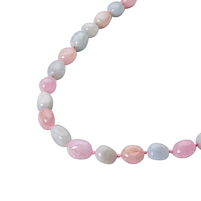 Mangoro Aquamarine 322.50 ctw, Marropino Morganite, Heliodor Beaded Necklace 20 Inches in Rhodium Over Sterling Silver