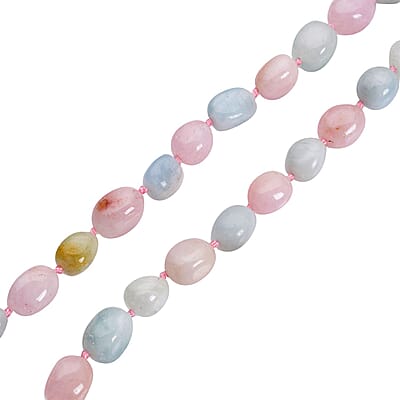 Mangoro Aquamarine 322.50 ctw, Marropino Morganite, Heliodor Beaded Necklace 20 Inches in Rhodium Over Sterling Silver