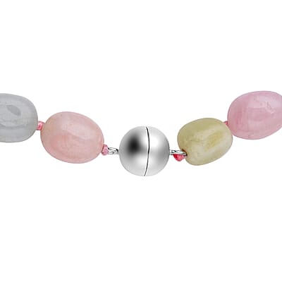 Mangoro Aquamarine 322.50 ctw, Marropino Morganite, Heliodor Beaded Necklace 20 Inches in Rhodium Over Sterling Silver