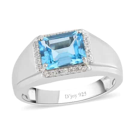 Swiss Blue Topaz and Natural White Zircon Men's Ring in Platinum Over Sterling Silver (Size 11.0) 3.15 ctw image number 0