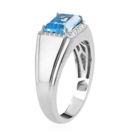 Swiss Blue Topaz and Natural White Zircon Men's Ring in Platinum Over Sterling Silver (Size 11.0) 3.15 ctw image number 3