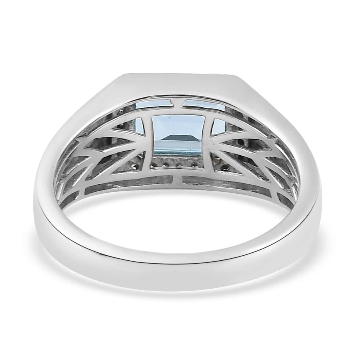 Swiss Blue Topaz and Natural White Zircon Men's Ring in Platinum Over Sterling Silver (Size 11.0) 3.15 ctw image number 4