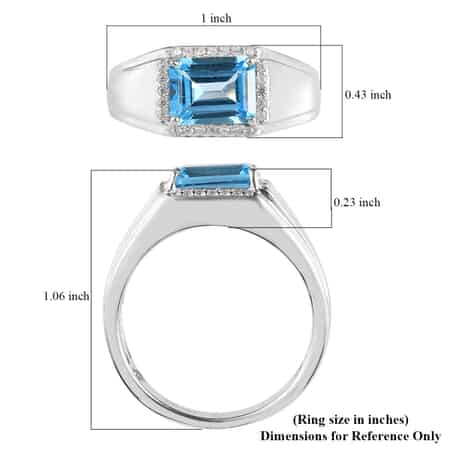 Swiss Blue Topaz and Natural White Zircon Men's Ring in Platinum Over Sterling Silver (Size 11.0) 3.15 ctw image number 5