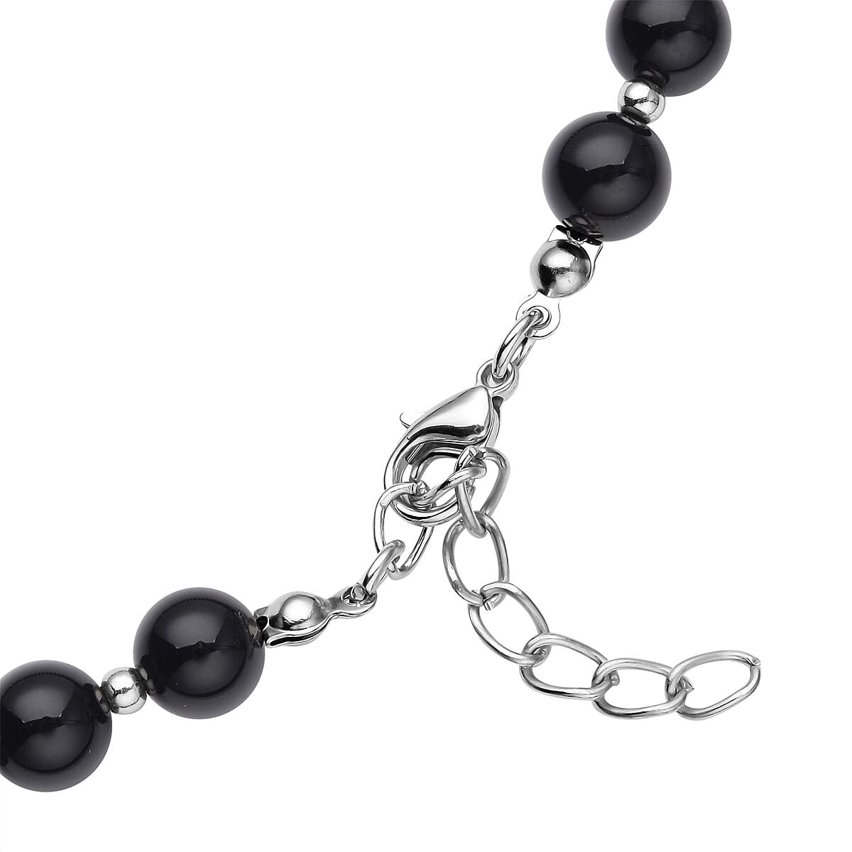 Enhanced Black Agate (D) 180.50 ctw Beaded Necklace 18-20 Inches with Elongated Matching Pendant in Silvertone image number 3