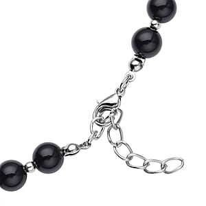 Enhanced Black Agate (D) 180.50 ctw Beaded Necklace 18-20 Inches with Elongated Matching Pendant in Silvertone