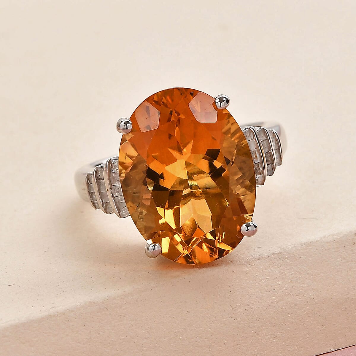 Serra Gaucha Citrine and Diamond Ring in Platinum Over Sterling Silver (Size 7.0) 8.75 ctw image number 1