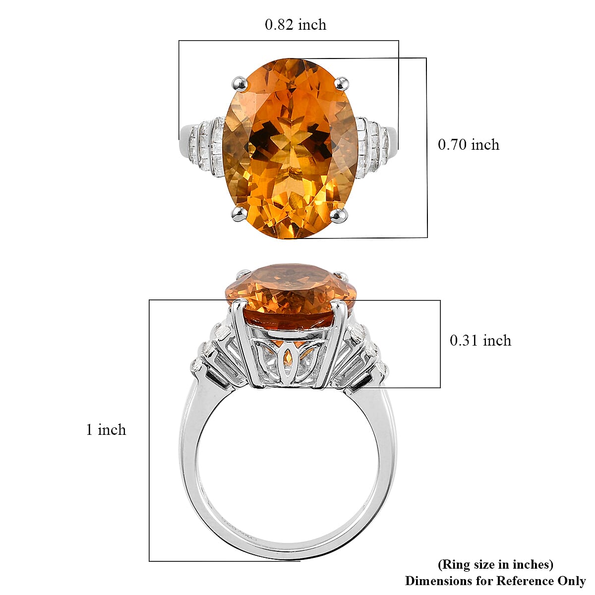Serra Gaucha Citrine and Diamond Ring in Platinum Over Sterling Silver (Size 7.0) 8.75 ctw image number 5