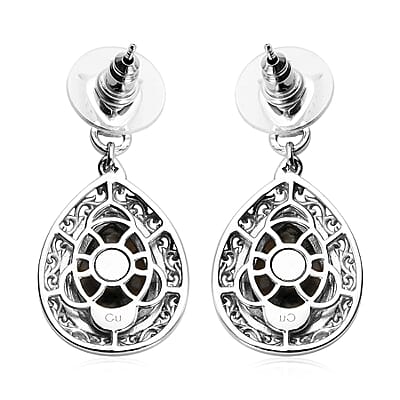 Natural Yooperlite and Thai Black Spinel Drop Earrings in 14K Yellow Gold and Platinum Over Copper with Magnet 11.15 ctw with Free UV Torch