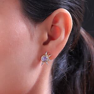 Kuisa Rainbow Moonstone, White Zircon Celestial Sun Statement Earrings in Vermeil YG Over Sterling Silver 3.65 ctw