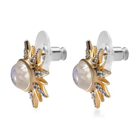 Buy Kuisa Rainbow Moonstone, White Zircon Celestial Sun Statement Earrings  in Vermeil YG Over Sterling Silver 3.65 ctw at