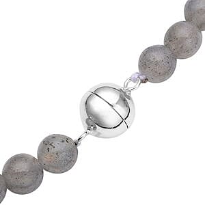 Labradorite 269.00 ctw Beaded Necklace in Rhodium Over Sterling Silver, Bead Necklace (20 Inches)