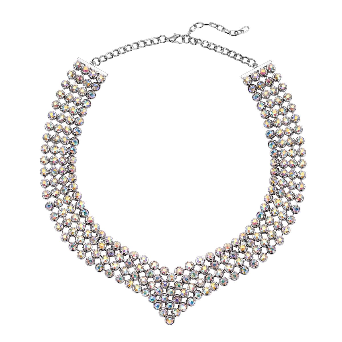 Simulated Aurora Borealis Austrian Crystal Multi Layer Necklace (20-22 Inches) in Silvertone image number 0