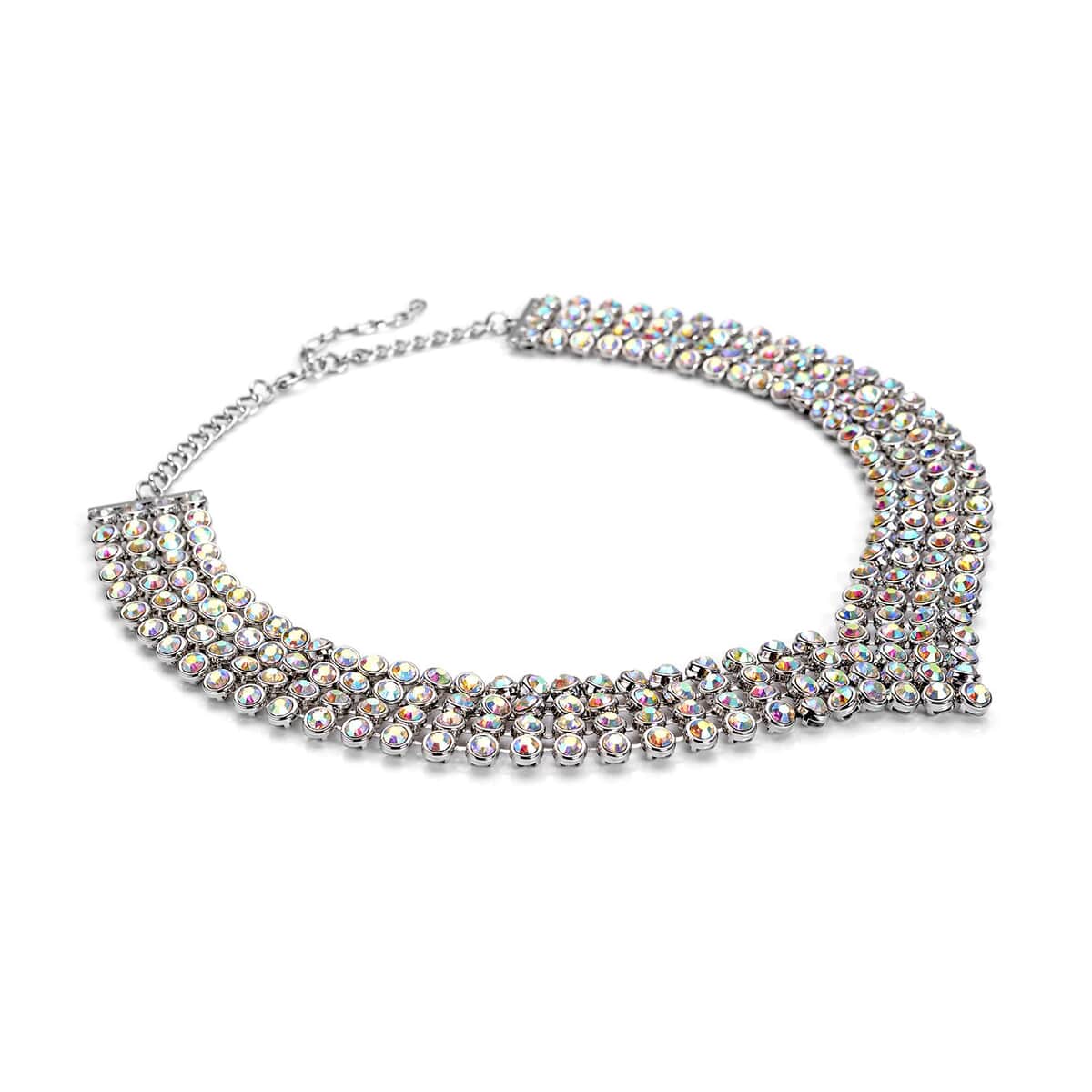 Simulated Aurora Borealis Austrian Crystal Multi Layer Necklace (20-22 Inches) in Silvertone image number 2