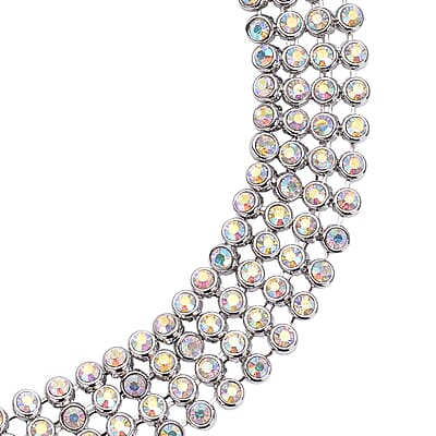 Simulated Aurora Borealis Austrian Crystal Multi Layer Necklace (20-22 Inches) in Silvertone