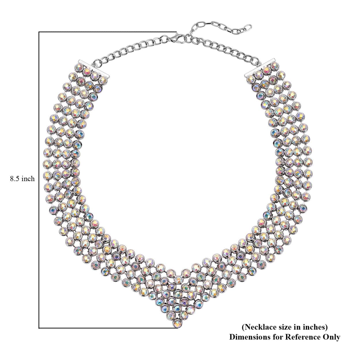 Simulated Aurora Borealis Austrian Crystal Multi Layer Necklace (20-22 Inches) in Silvertone image number 4