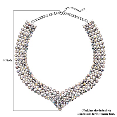 Simulated Aurora Borealis Austrian Crystal Multi Layer Necklace (20-22 Inches) in Silvertone