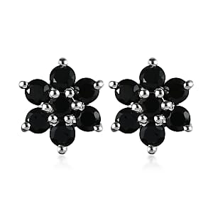 Thai Black Spinel Floral Stud Earrings in Sterling Silver 0.85 ctw