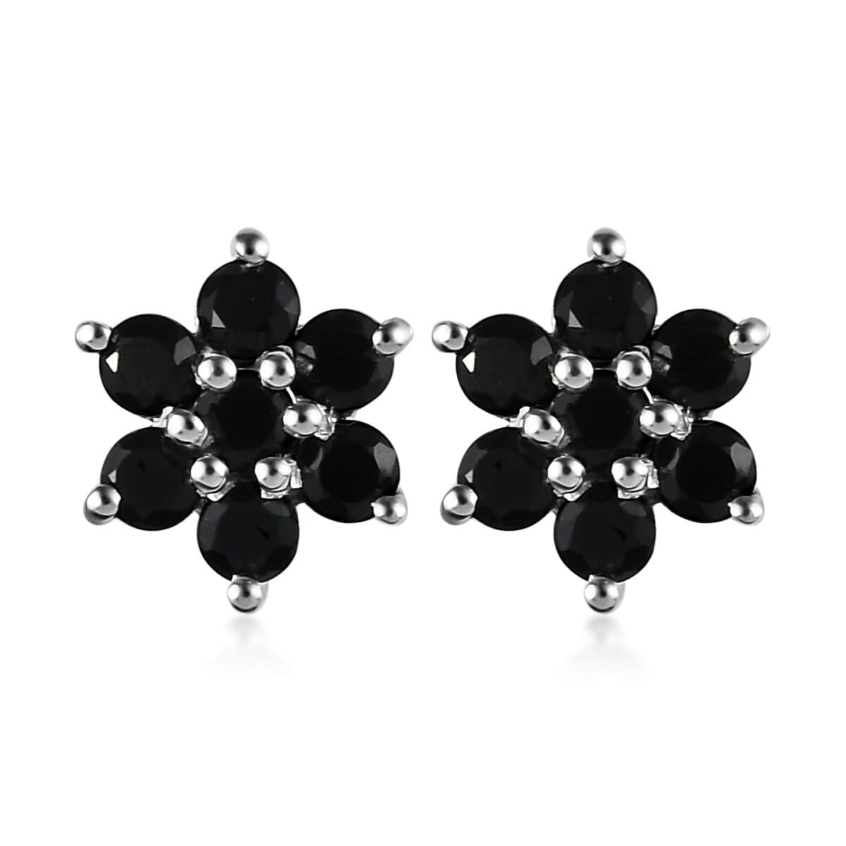 Natural Thai Black Spinel Floral Stud Earrings in Sterling Silver 0.85 ctw image number 0