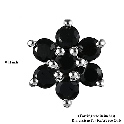 Thai Black Spinel Floral Stud Earrings in Sterling Silver 0.85 ctw