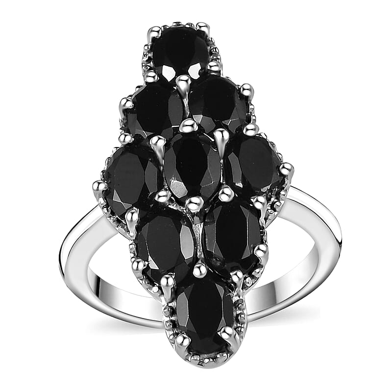 Thai Black Spinel Elongated Ring in Stainless Steel (Size 10.0) 5.60 ctw , Tarnish-Free, Waterproof, Sweat Proof Jewelry