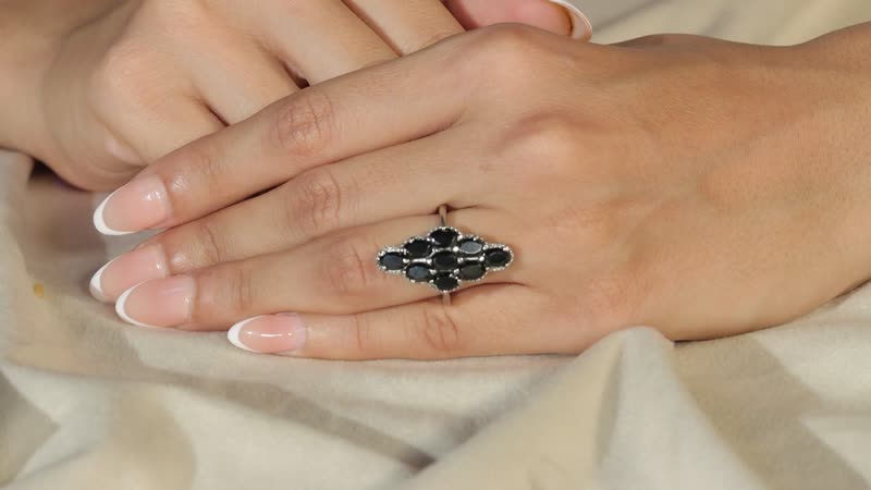 Natural Thai Black Spinel Elongated Ring in Stainless Steel (Size 6.0) 5.40 ctw