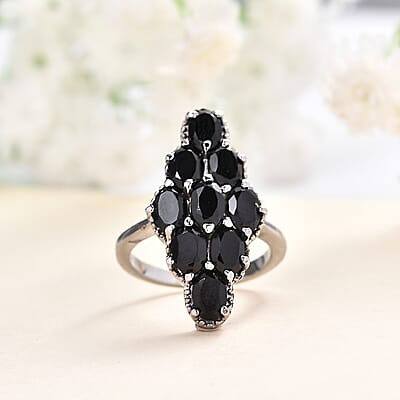 Thai Black Spinel Elongated Ring in Stainless Steel (Size 10.0) 5.60 ctw , Tarnish-Free, Waterproof, Sweat Proof Jewelry