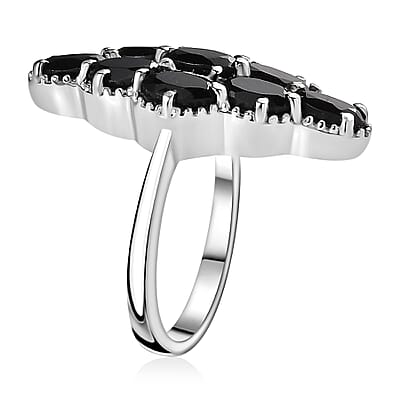 Thai Black Spinel Elongated Ring in Stainless Steel (Size 10.0) 5.60 ctw , Tarnish-Free, Waterproof, Sweat Proof Jewelry