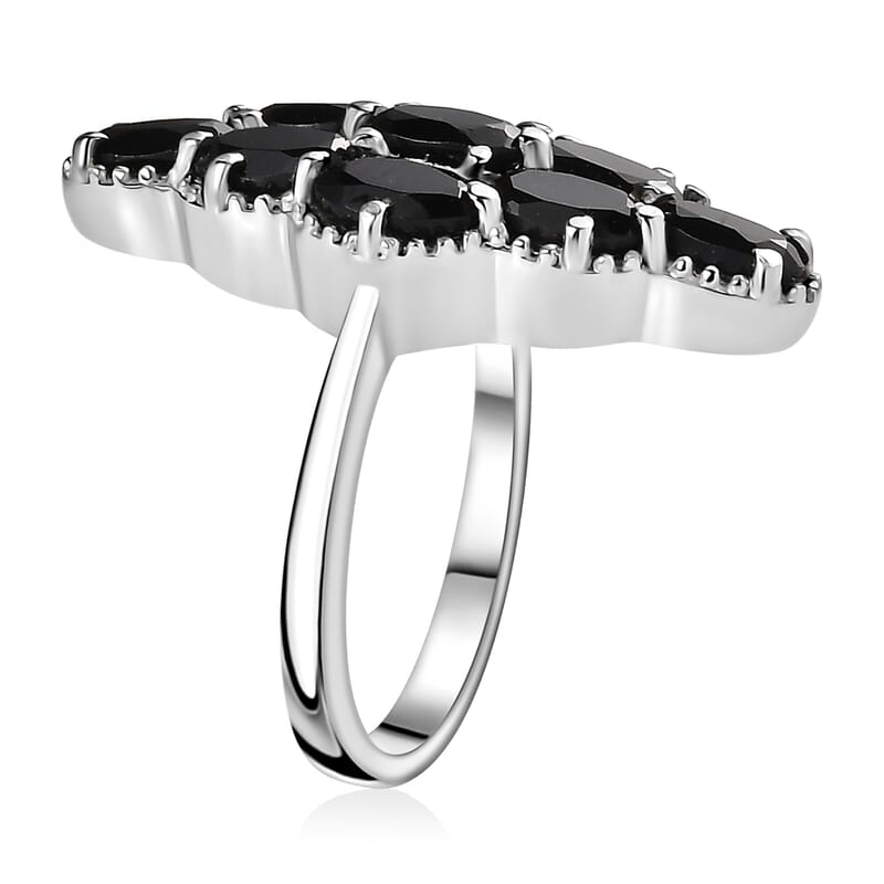 Thai Black Spinel Elongated Ring in Stainless Steel (Size 10.0) 5.60 ctw , Tarnish-Free, Waterproof, Sweat Proof Jewelry