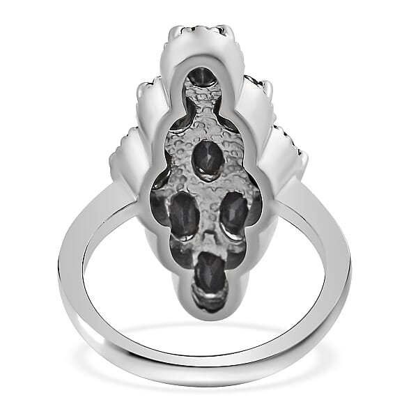 Thai Black Spinel Elongated Ring in Stainless Steel (Size 10.0) 5.60 ctw , Tarnish-Free, Waterproof, Sweat Proof Jewelry