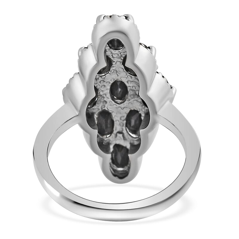 Thai Black Spinel Elongated Ring in Stainless Steel (Size 10.0) 5.60 ctw , Tarnish-Free, Waterproof, Sweat Proof Jewelry