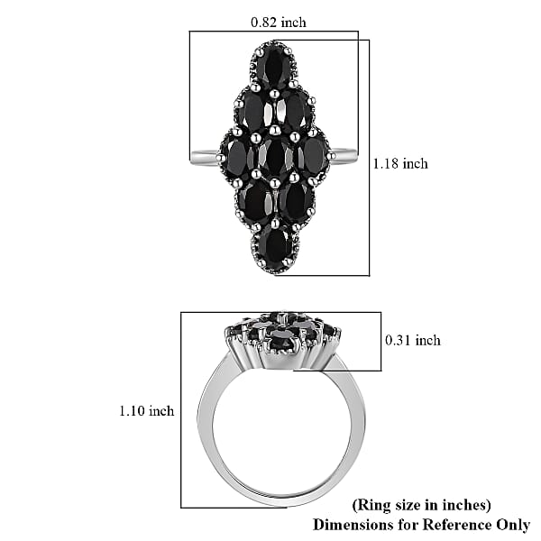 Thai Black Spinel Elongated Ring in Stainless Steel (Size 10.0) 5.60 ctw , Tarnish-Free, Waterproof, Sweat Proof Jewelry