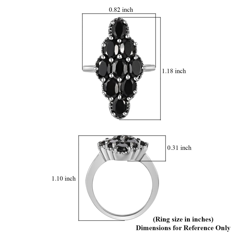 Thai Black Spinel Elongated Ring in Stainless Steel (Size 10.0) 5.60 ctw , Tarnish-Free, Waterproof, Sweat Proof Jewelry