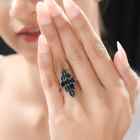 Thai Black Spinel Elongated Ring in Stainless Steel (Size 5.0) 5.60 ctw , Tarnish-Free, Waterproof, Sweat Proof Jewelry image number 2