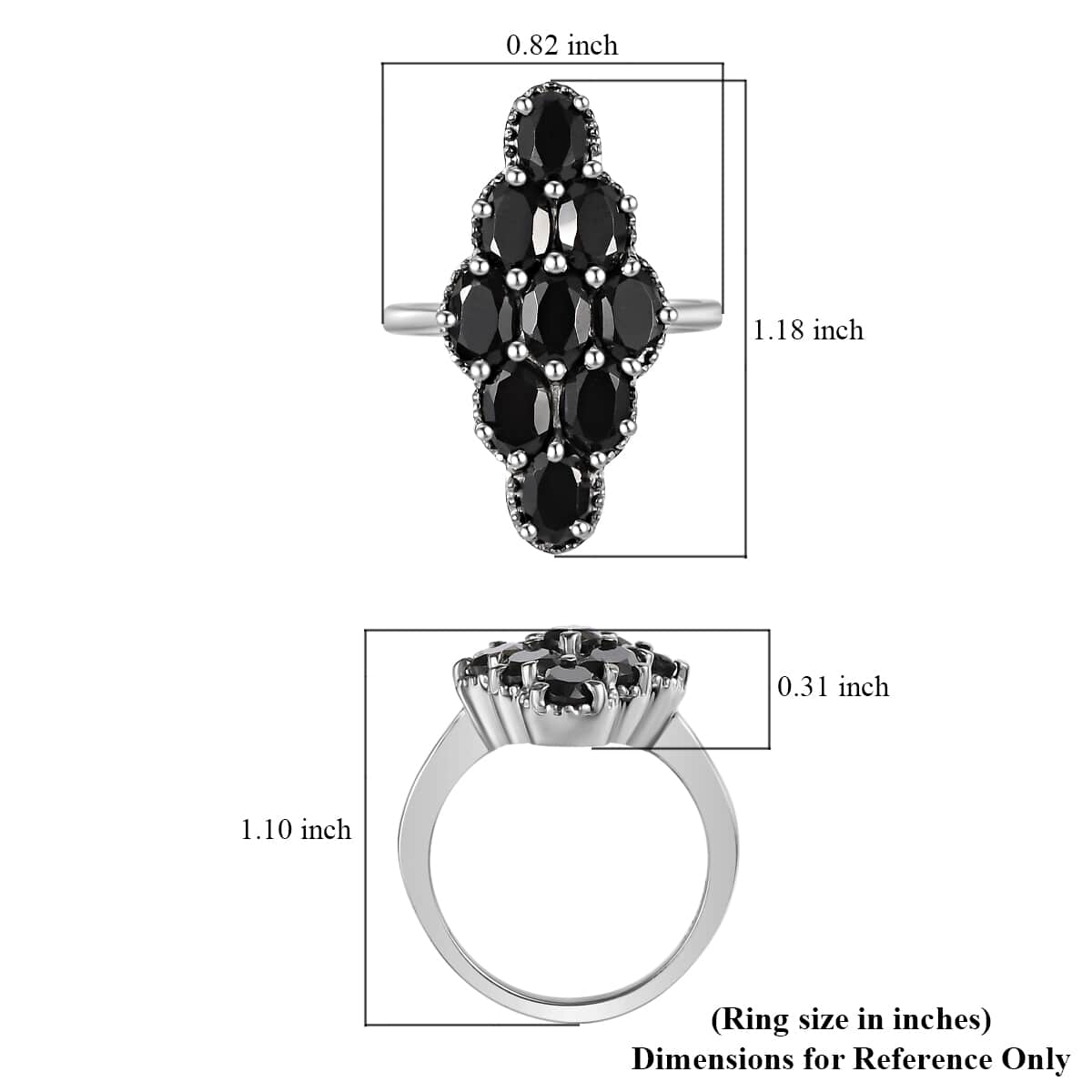 Thai Black Spinel Elongated Ring in Stainless Steel (Size 7.0) 5.60 ctw , Tarnish-Free, Waterproof, Sweat Proof Jewelry image number 5