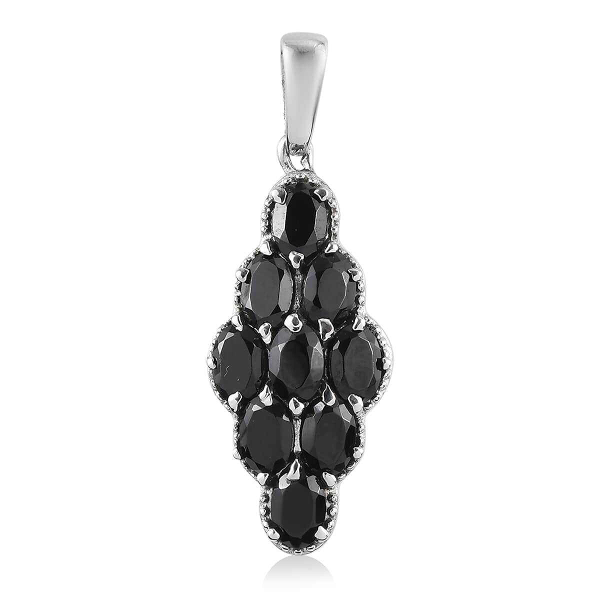 Thai Black Spinel Pendant in Stainless Steel 5.50 ctw , Tarnish-Free, Waterproof, Sweat Proof Jewelry image number 0