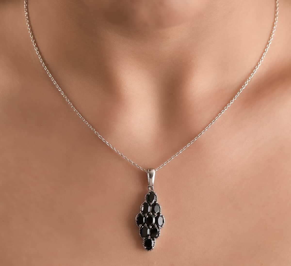 Thai Black Spinel Pendant in Stainless Steel 5.50 ctw , Tarnish-Free, Waterproof, Sweat Proof Jewelry image number 1