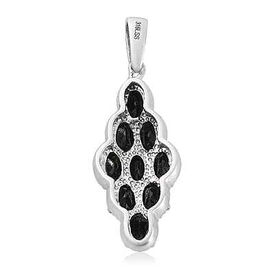 Thai Black Spinel Pendant in Stainless Steel 5.50 ctw , Tarnish-Free, Waterproof, Sweat Proof Jewelry
