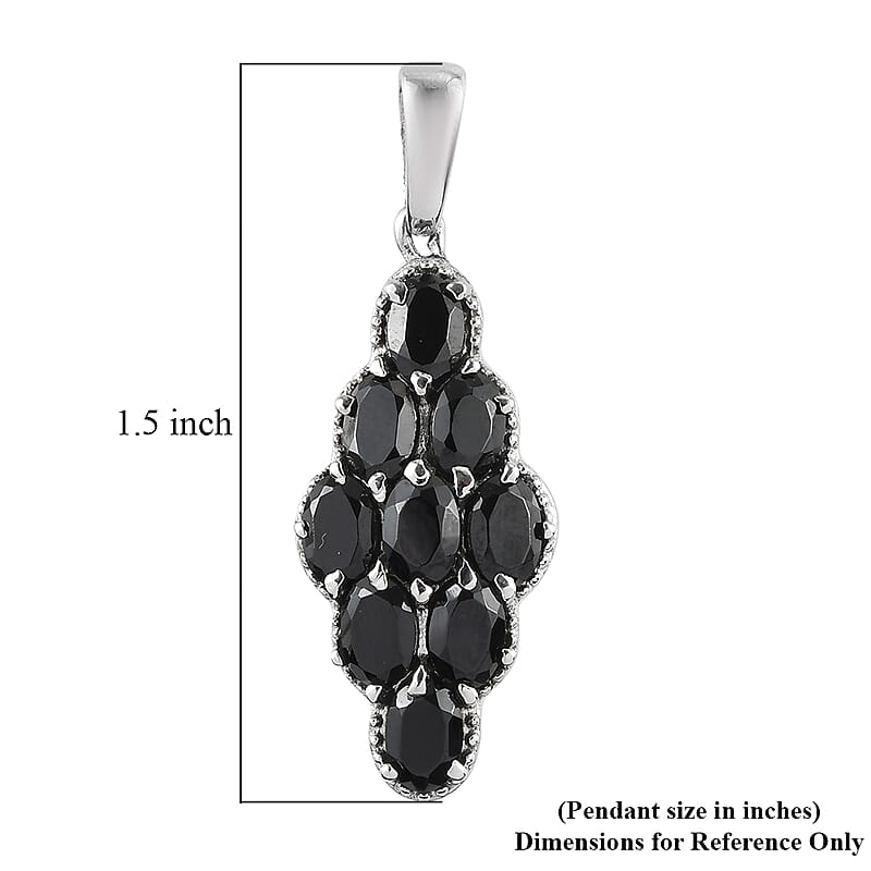 Thai Black Spinel Pendant in Stainless Steel 5.50 ctw , Tarnish-Free, Waterproof, Sweat Proof Jewelry