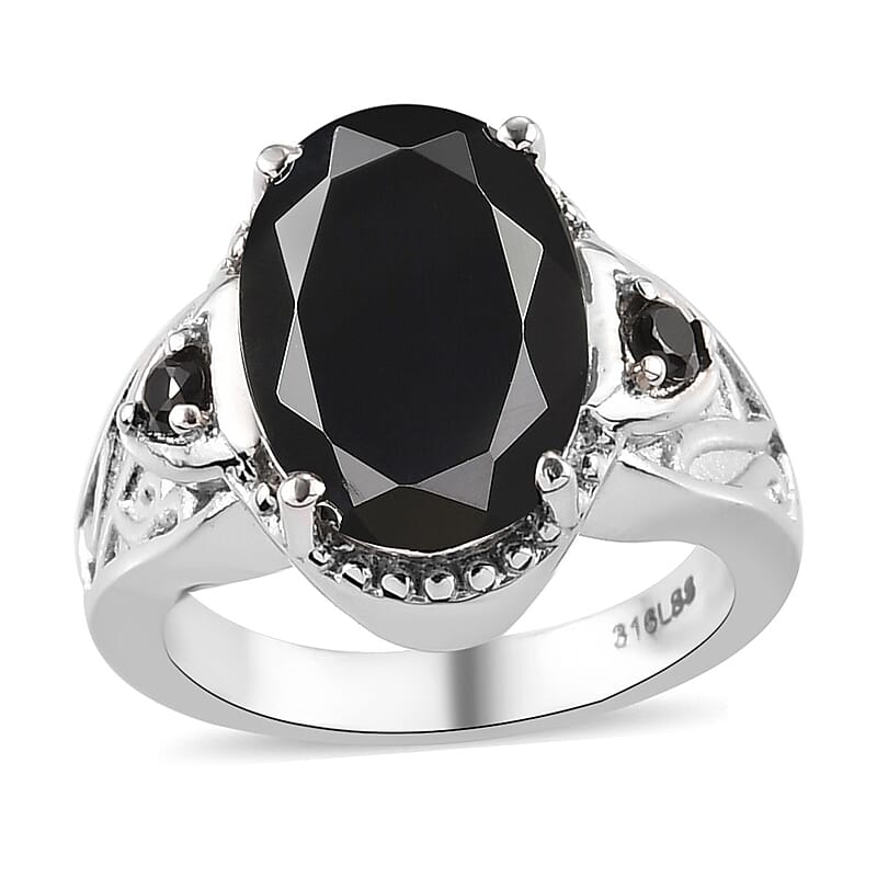 Thai Black Spinel Ring in Stainless Steel (Size 10.0) 7.50 ctw , Tarnish-Free, Waterproof, Sweat Proof Jewelry