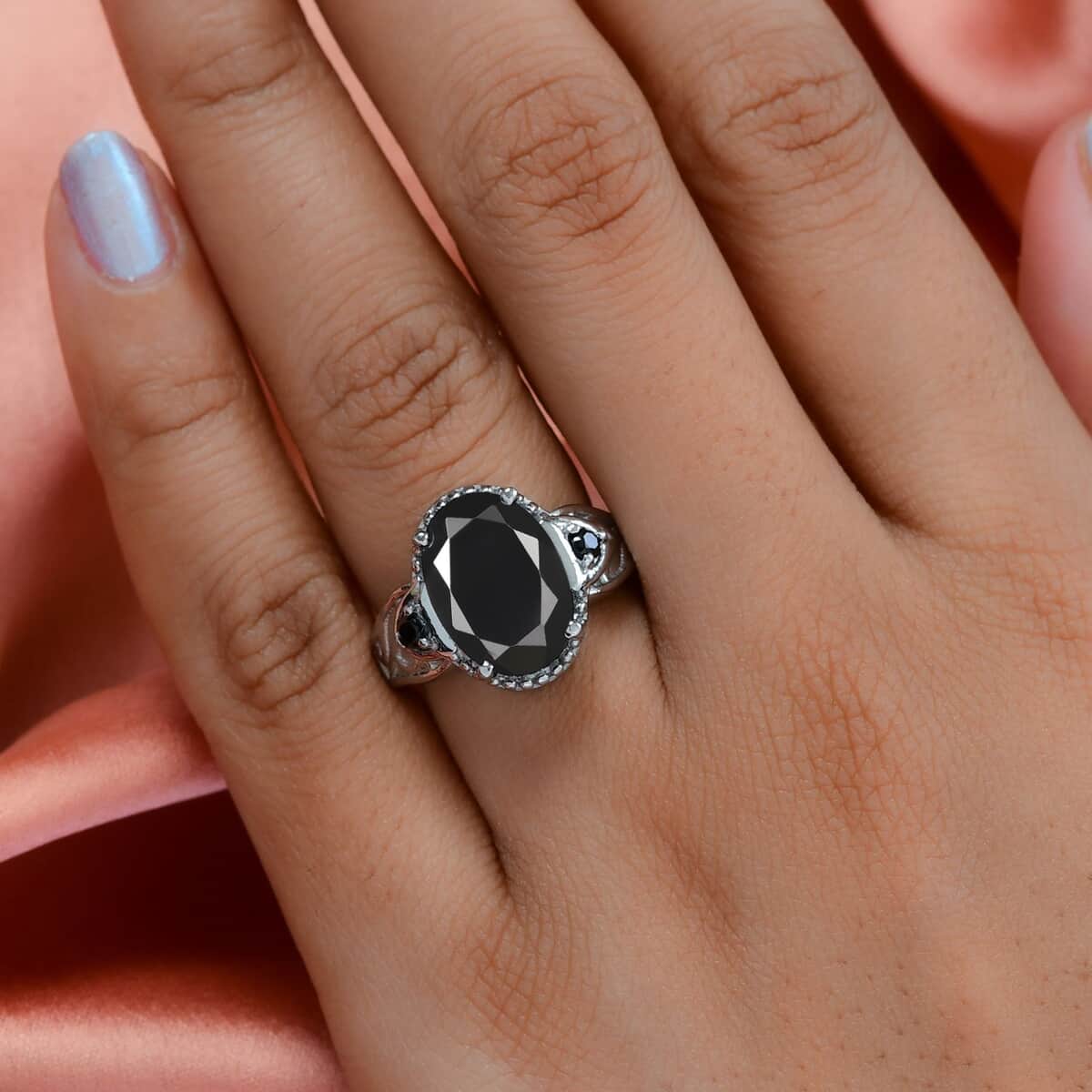 Natural Thai Black Spinel Ring in Stainless Steel 7.30 ctw image number 2