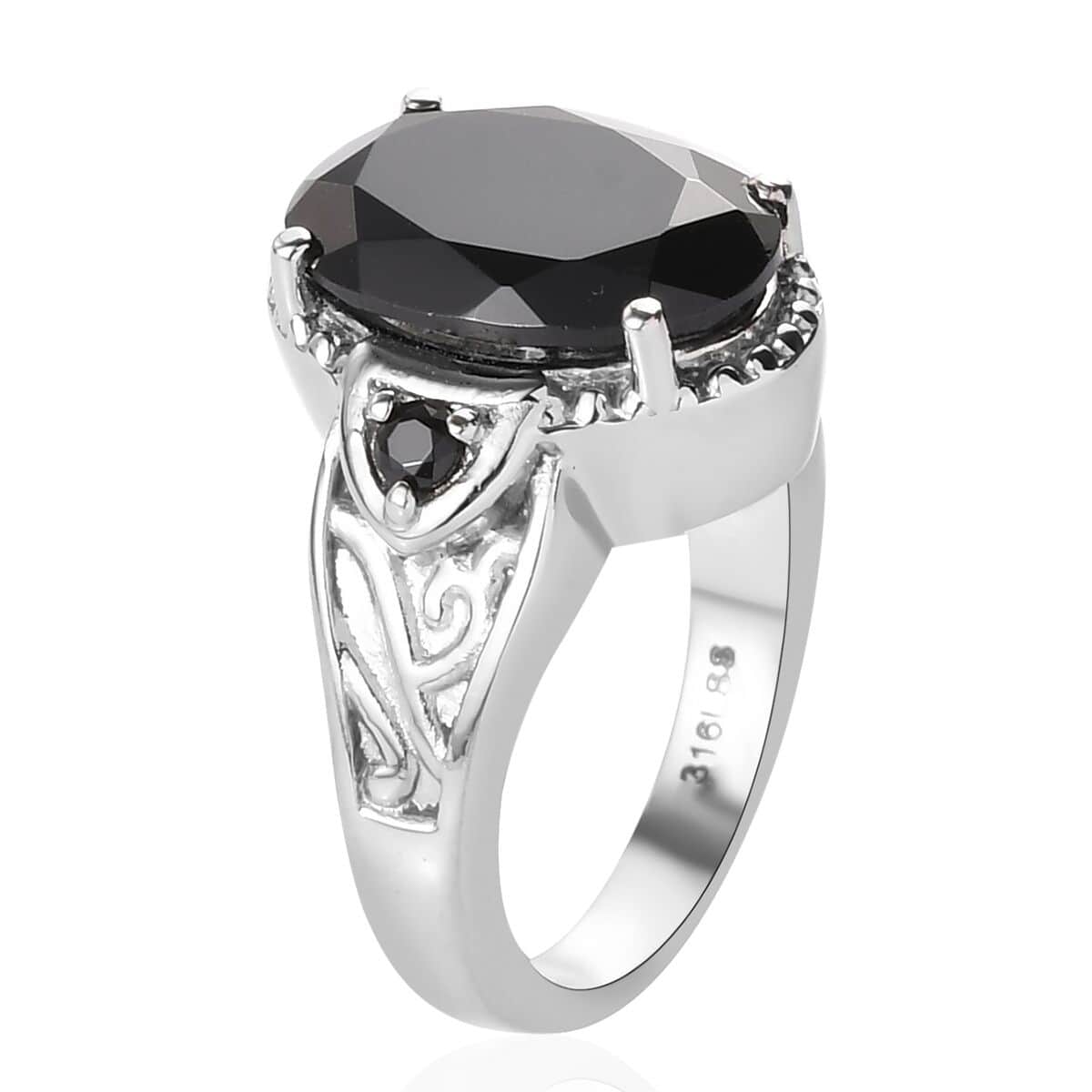 Natural Thai Black Spinel Ring in Stainless Steel 7.30 ctw image number 3