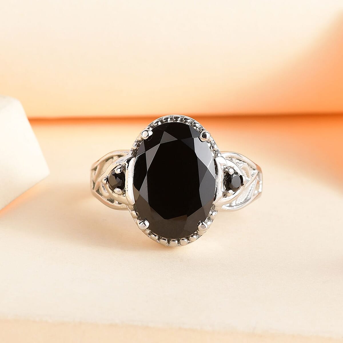 Thai Black Spinel Ring in Stainless Steel (Size 9.0) 7.50 ctw , Tarnish-Free, Waterproof, Sweat Proof Jewelry image number 1