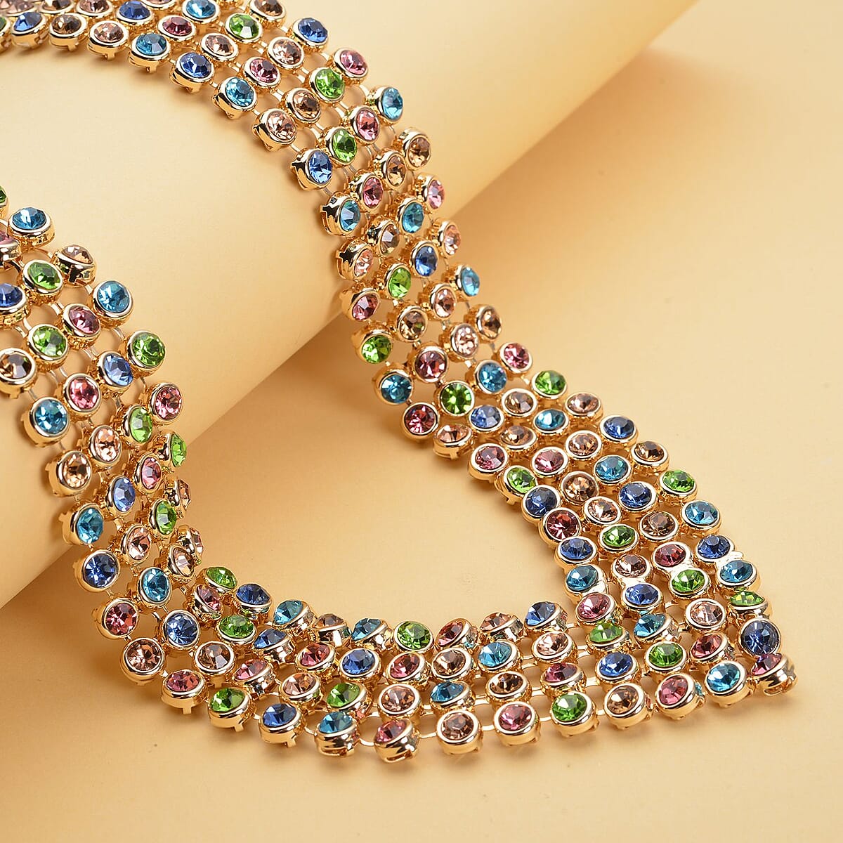 Multi Color Austrian Crystal Multi Layer Necklace 20-22 Inches in Goldtone image number 1