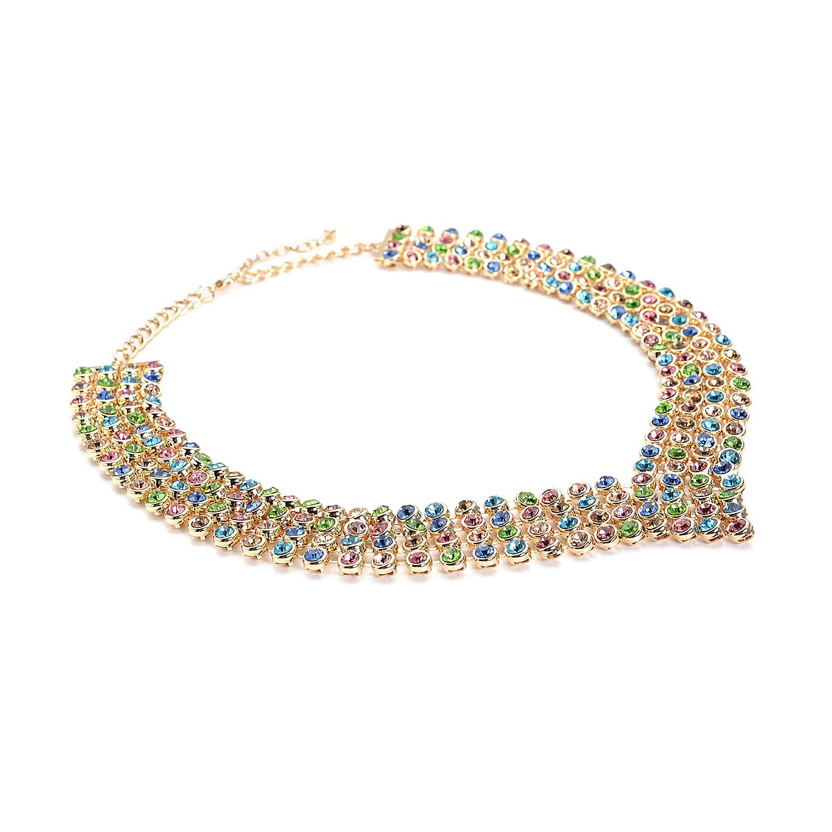 Multi Color Austrian Crystal Multi Layer Necklace 20-22 Inches in Goldtone image number 2