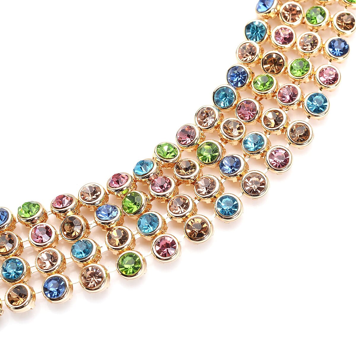 Multi Color Austrian Crystal Multi Layer Necklace 20-22 Inches in Goldtone image number 3