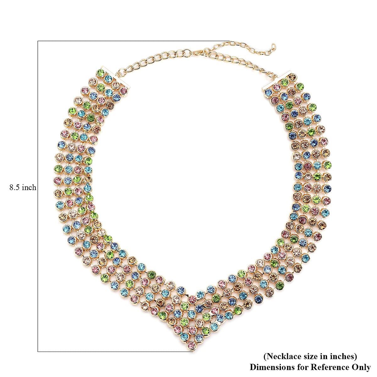 Multi Color Austrian Crystal Multi Layer Necklace 20-22 Inches in Goldtone image number 4