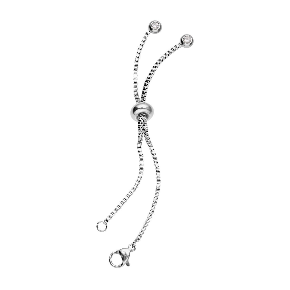 Simulated Diamond Bolo Extender Box Chain with Lobster Lock in Rhodium Over Stainless Steel 0.40 ctw image number 0