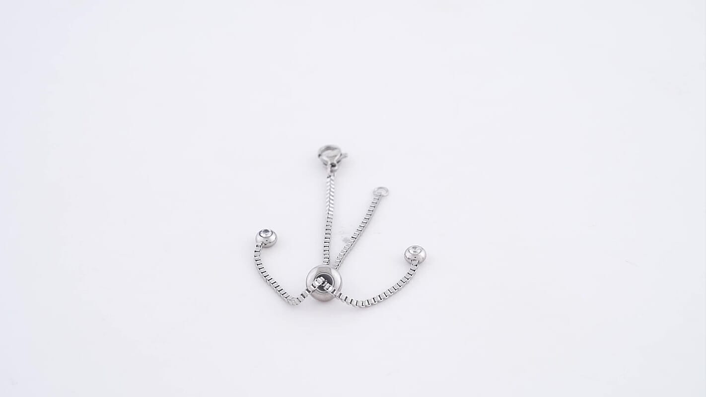 Simulated Diamond Bolo Extender Box Chain with Lobster Lock in Rhodium Over Stainless Steel 0.40 ctw