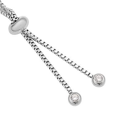 Simulated Diamond Bolo Extender Box Chain with Lobster Lock in Rhodium Over Stainless Steel
