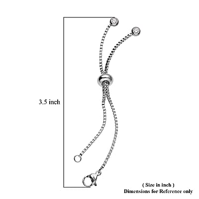 Simulated Diamond Bolo Extender Box Chain with Lobster Lock in Rhodium Over Stainless Steel